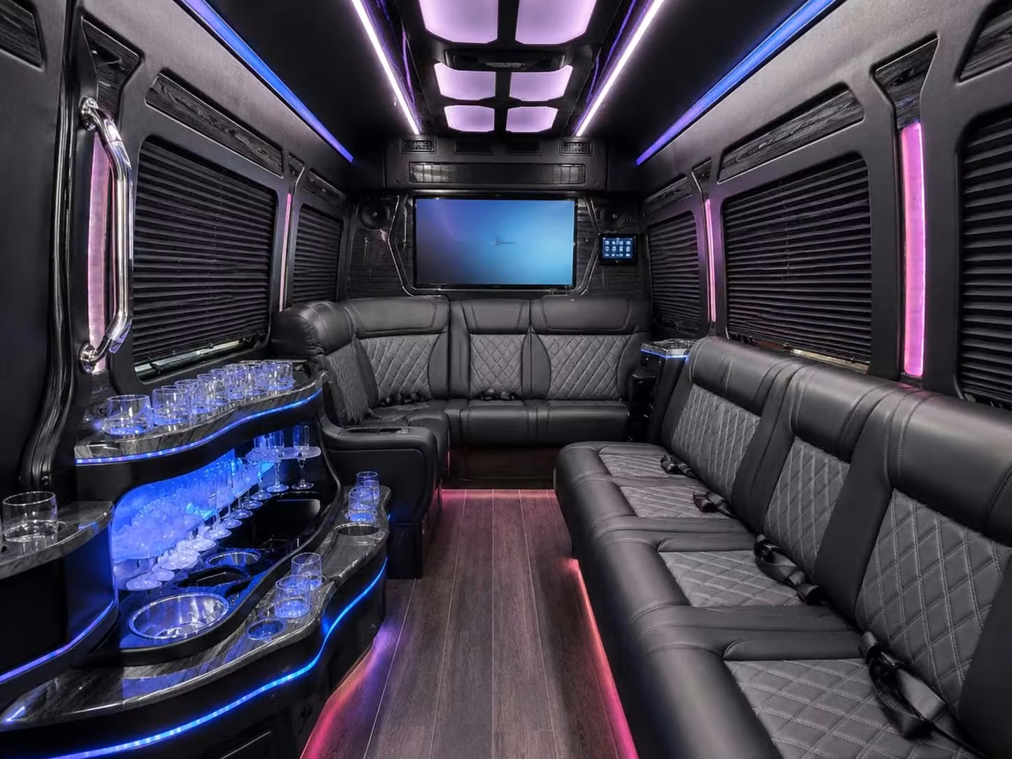 northglenn 56 passenger sports charter buses with undercarriage gear storage